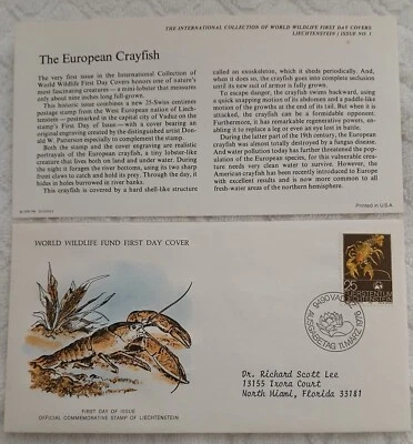 LIECHTENSTEIN  1976 - WWF STAMP -THE EUROPEAN CRAYFISH  - FDC - Image 1 of 2