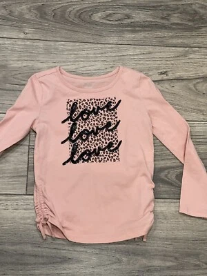 Children's Place Girls S 4/5 Top Long Sleeve Pink Black Love Sequin 2176 Leopard - Image 1 of 4