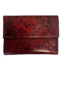 Patricia Nash Woodstock Tri Fold Leather Frame Wallet Etched Roses Red Black - Picture 1 of 5