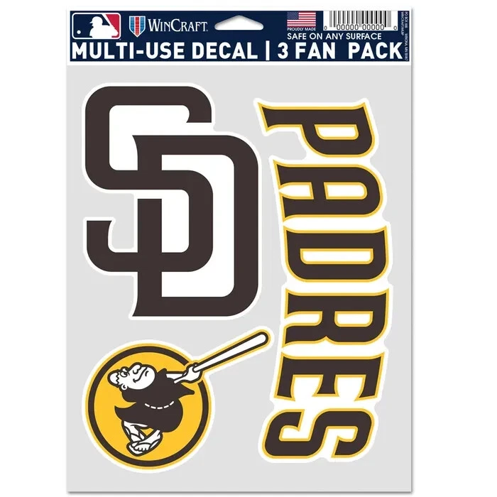 SAN DIEGO PADRES 3 PIECE MULTI-USE DECALS FAN PACK MLB LICENSED - Image 1 of 1