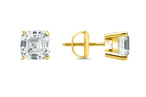 Pendientes de diamantes creados por Asscher de 2,50 quilates con tachuelas de oro amarillo real de 14 quilates tornillo de cesta - Imagen 1 de 3