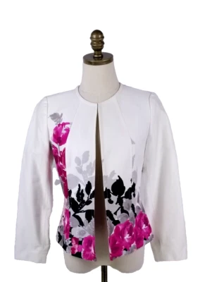 Jaqueta feminina Tahari Arthur S. Levine 4 branca estampa floral manga longa algodão - Imagem 1 de 4