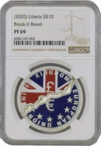 2020 Liberia $10 Break-it Brexit NGC PF69 Silver Coin - Picture 1 of 2