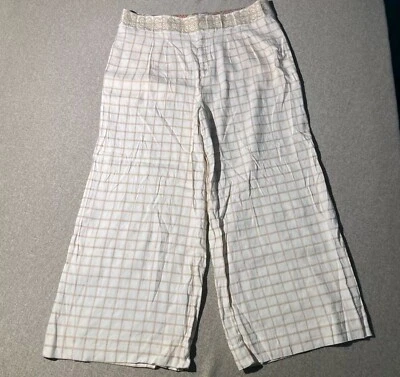 Pantalones Elevenses para mujer talla 10 beige a cuadros mezcla de lino recortados pierna ancha tiro alto  Foto 1 de 4