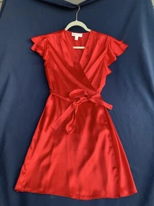 Oscar de la Renta Pink Label Satin Short Wrap Robe 6841100 XS / S. Red - Picture 1 of 14