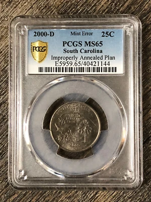 2000 D Improperly Annealed Planchet South Carolina Quarter PCGS MS65 Mint Error - Image 1 of 4