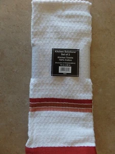Kitchen Solutions Set-2 Kitchen Towels 16" X 28", 100% Cotton, White w/red trim - Picture 1 of 2