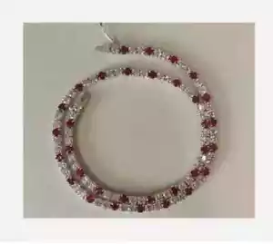 24Ct Round Cut Lab Created Red Ruby Wedding Necklace 14K White Gold Plated 18"In - Picture 1 of 5
