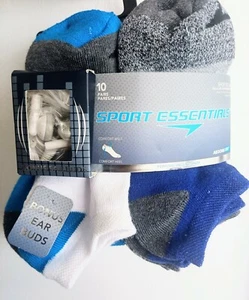 Sport Essentials Boys Socks 10 Pairs Pack Size 10-4 absorb dry Bonus Ear Buds - Picture 1 of 10