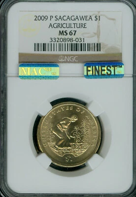 Dólar Sacagawea 2009 P NGC MS67 PQ MAC Finest Business Strike Mac impecable. Foto 1 de 2