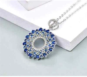 F/Chain 2Ct Round Cut Lab Created Sapphire Circle Pendant 14K White Gold Plated - Picture 1 of 5