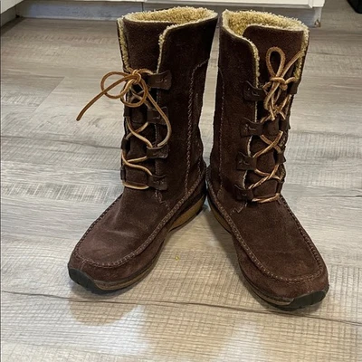 Botas femininas Timberland Fauna tamanho 7 M couro camurça inverno com cadarço Sherpa - Imagem 1 de 4