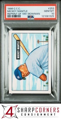 C.C.C. 1986 REIMPRESIÓN DE 1951 BOWMAN #253 MICKEY MANTLE HOF POP 2 PSA 10 Foto 1 de 3