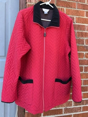 Susan Graver Style Brick Red With Velvet Trim Quilted Womens Jacket Size 1X - Image 1 of 4