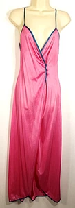 Vintage Maxi nightgown deep plunge full open front button over dark pink teal S - Picture 1 of 4