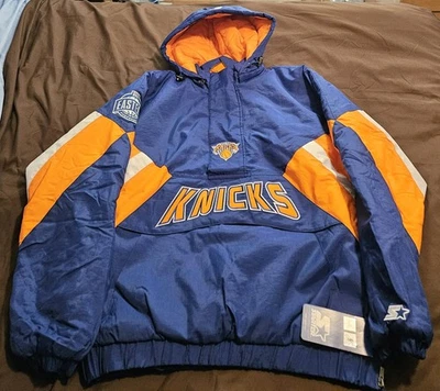 New York Knicks Starter The Line Up Men's Blue Half-Zip Hooded Jacket Siz Medium - Image 1 of 4