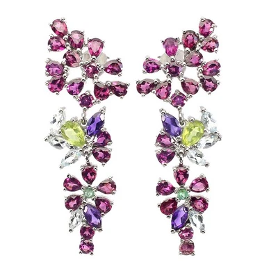 Orecchini in argento sterling 925 rodolite ametista acquamarina gemma gioielli - Immagine 1 di 4
