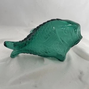 VTG Fish Bottle Embossed Emerald Green Glass Standing 8" x 4.5" Made In Spain - Picture 1 of 9