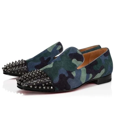Mocasín Christian Louboutin Spooky plano camuflaje tachuelas gamuza 41,5 azul Foto 1 de 4