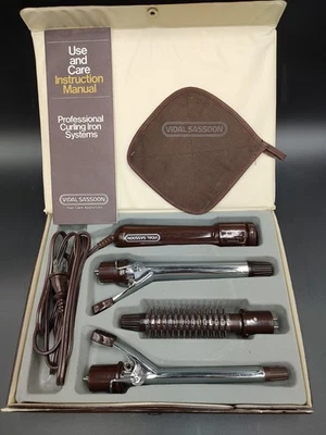 Vidal Sassoon Curling Iron System Attachments & Case handle w/3 Irons Vtg 1982 - Image 1 of 4