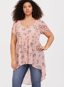 Torrid Blouse 2X Floral Leafy Lexie Babydoll Chiffon Button Front Scoop Neck - Picture 1 of 13
