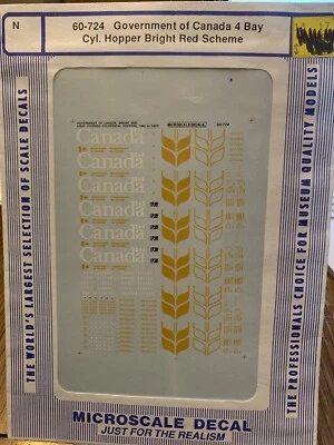 Microscale Decal N Scale 60-724 Government of Canada 4 Bay Cyl Hopper Bright Red - Image 1 of 2