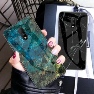 For OnePlus N200 9 8 7 Pro 7 6 5T Marble Tempered Glass Hybrid Hard Back Case - Picture 1 of 18