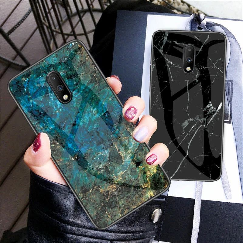 For OnePlus N200 9 8 7 Pro  7 6 5T Marble Tempered Glass Hybrid Hard Back Case - Image 1 of 4