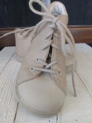 Ricosta Pepino Wheat Beige Leather Unisex Tie Booties US 6 EU 22 All Seasons New - Image 1 of 4