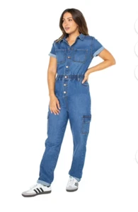 Celebrity Pink Ladies Juniors Blue Utility Cargo Pocket Denim Jumpsuit Size XS - Picture 1 of 3