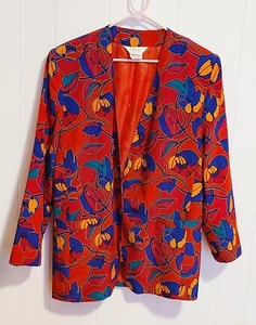 TanJay 1980s Vintage Jacket Womens 14 Colorful Red Floral Print Made In USA - Picture 1 of 5