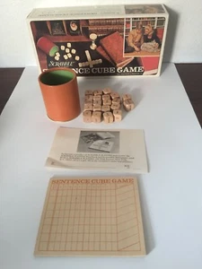 Vtg Scrabble Sentence Cube Game Replacement Cube Pieces Cup Score-pad And Box - Picture 1 of 5