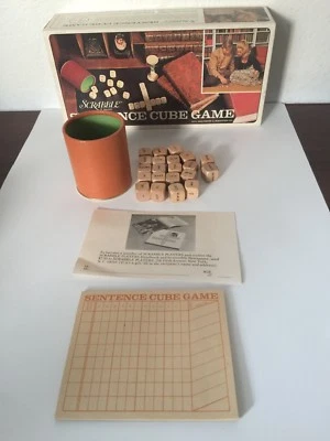 Vtg Scrabble Sentence Cube Game  Replacement Cube Pieces Cup Score-pad And Box - Image 1 of 4