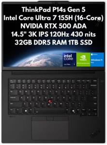 Lenovo ThinkPad P14s Gen 5 14,5" 3K 120Hz Ultra 7 155H 32GB 1TB NVIDIA RTX 500 - Foto 1 di 9