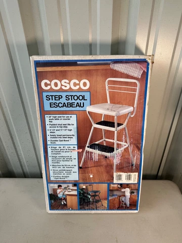 Vintage Cosco Step Stool White Almond NEW SEALED Made in USA 24" High Seat Cover
