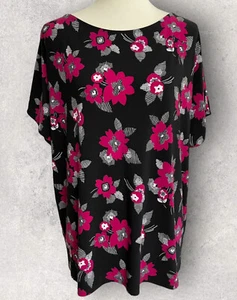 Lauren Ralph Lauren Shirt Womens Size Large Black Pink Floral Short Sleeve Top - Picture 1 of 12