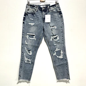KanCan High~Rise Ankle Jeans Sz 5/26 Acid Wash Blue Skinny Ripped Holes - Picture 1 of 9