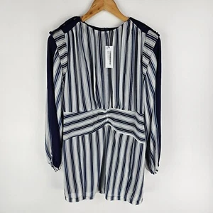 Karen Millen Mini Dress Womens Size 14 Blue White Stripe Long Sleeve Lined NWT - Picture 1 of 12