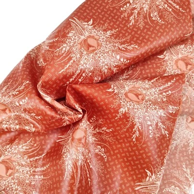 Vintage Polished Cotton Fabric 1.9yd Orange Rustic Wheat Floral 50s 60s - Image 1 of 4