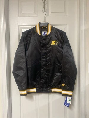 СТАРТЕР Varsity атласная куртка логотип молнии Snap 019MN004 $225 мужчин L черное золото - Изображение 1 из 4