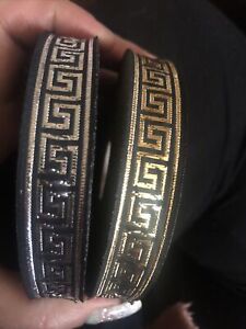 SALE woven Greek Key 16mm w metallic ribbon designer RARE black & gold or silver