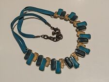 Blue Green Enamel Panel Necklace