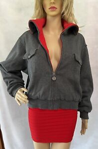 escada sport women jacket cotton gray with red L silver logo buttons