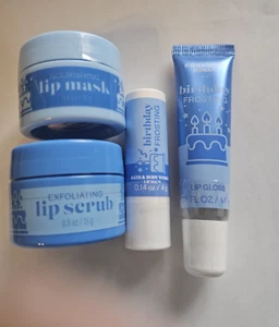 4pc Bath & Body Works BIRTHDAY FROSTING Lip Scrub Mask Gloss & Balm (NEW&Sealed) - Bild 1 von 11