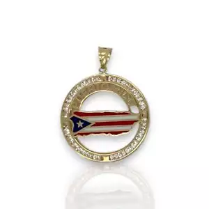 Ciondolo Puerto Rico Medallion Cz - Oro Giallo 14K - Foto 1 di 5
