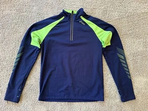 New ASICS 1/4 Zip Pullover Long Sleeve Blue Stripe Lime Green Youth Medium 10-12 - Picture 1 of 7