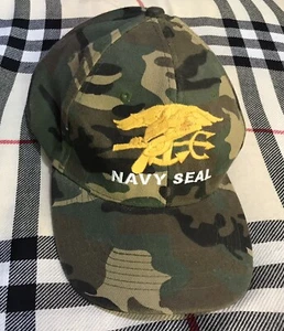 Navy Seal Vintage Camouflage Green Gold Strap Back Adjustable Wool Blend Hat - Picture 1 of 8