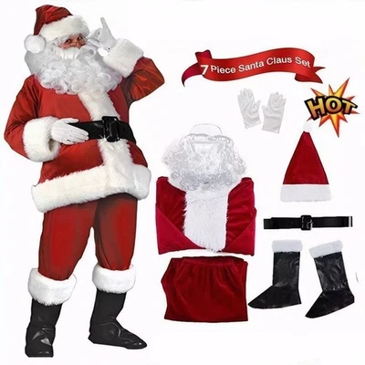 Adulto Papá Noel Disfraz Traje de Papá Noel Navidad Franela Traje Para Hombres Vestido Elegante Foto 1 de 4