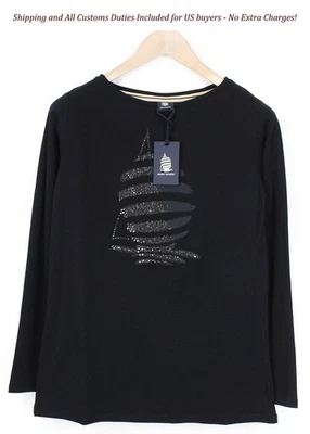 Camiseta Pullover Marina Yachting Para Hombre Manga Larga Negro Algodón Estrás Logo Foto 1 de 4