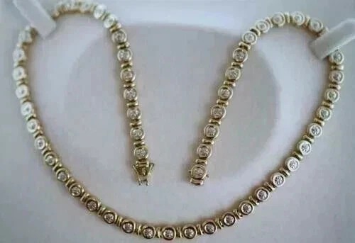 Теннисное ожерелье 16 дюймов круглой огранки с созданным в лаборатории бриллиантовым ободком серебро 925 пробы - Изображение 1 из 4